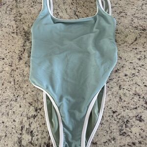 LainSnow Sage Green Ocean isle One-Piece with White Trim